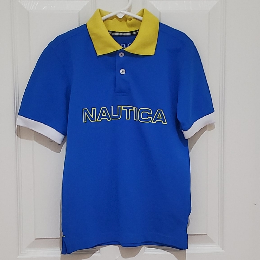 Nautica Blue/Yellow Boys Graphic Logo Polo